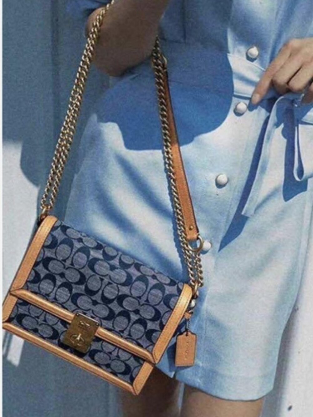 COACH Hutton Signature Chambray Shoulder Bag Small Leather Crossbody